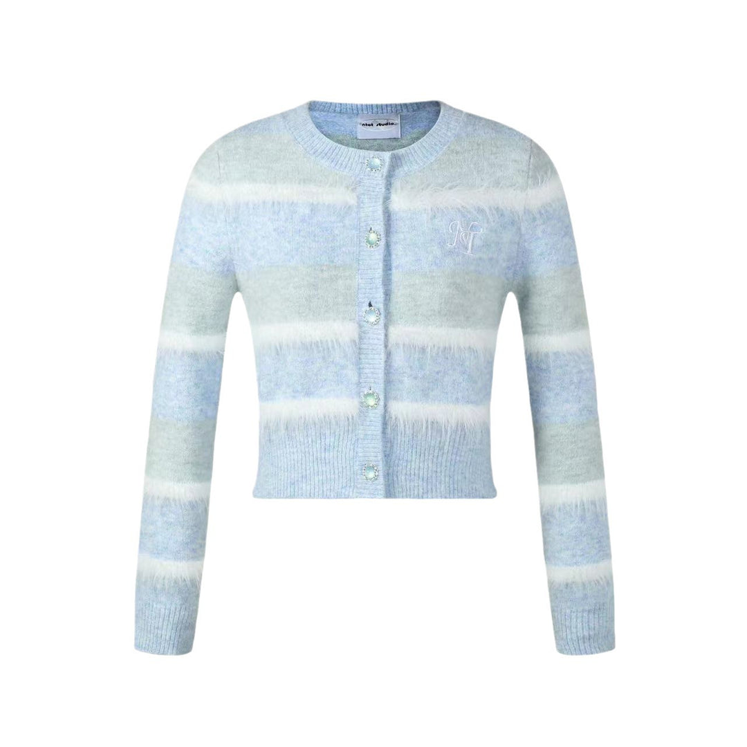 Damen Strickjacke mit breiten Streifenmuster und eleganten Knopfdetail R&B