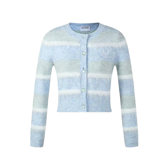 Damen Strickjacke mit breiten Streifenmuster und eleganten Knopfdetail R&B
