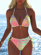 Damen Triangel-Bikini mit jungem, lhaftem Leopardenmuster und verstellbaren Seitenschnüren