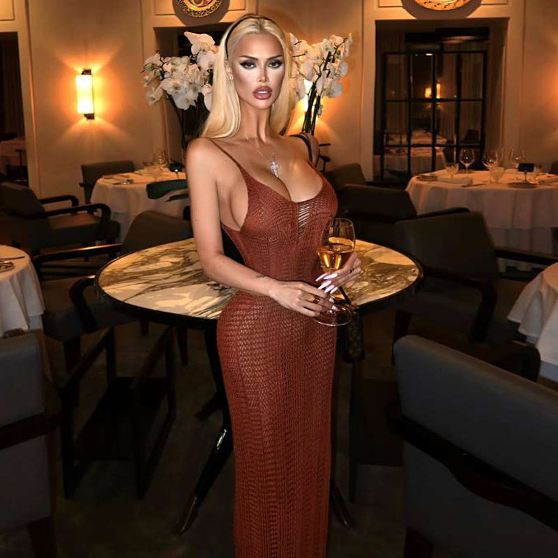 Damen Strick-Maxikleid mit raffiniertem Schnitt und tiefem Rückenausschnitt R&B