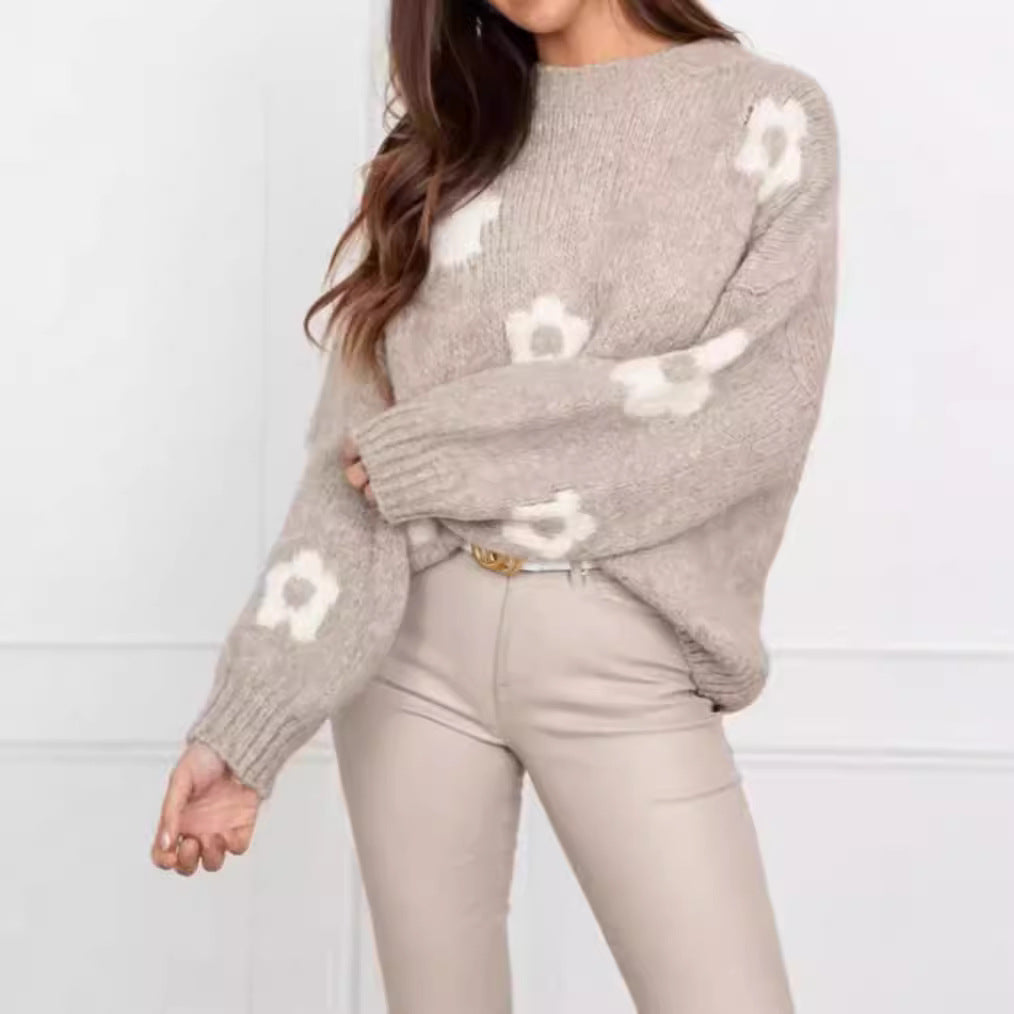 Damen gemütlicher Strickpullover mit floralem Muster R&B