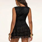 Damen Spitzen Minikleid mit modischem Volant R&B