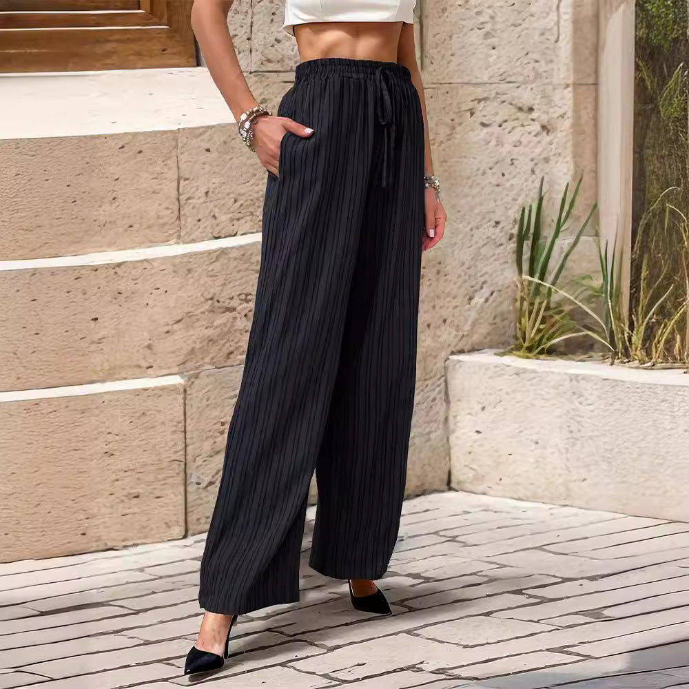 Damen Elegante Freizeithose mit streifigem Design und elastischem Bund R&B