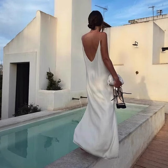 Damen Maxikleid mit seitlichem Schlitz und modernen Trägern R&B