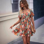 Damen lässiges Freizeitkleid im Boho-Stil mit voluminösem Rock und elastischem Tailleneinsatz R&B