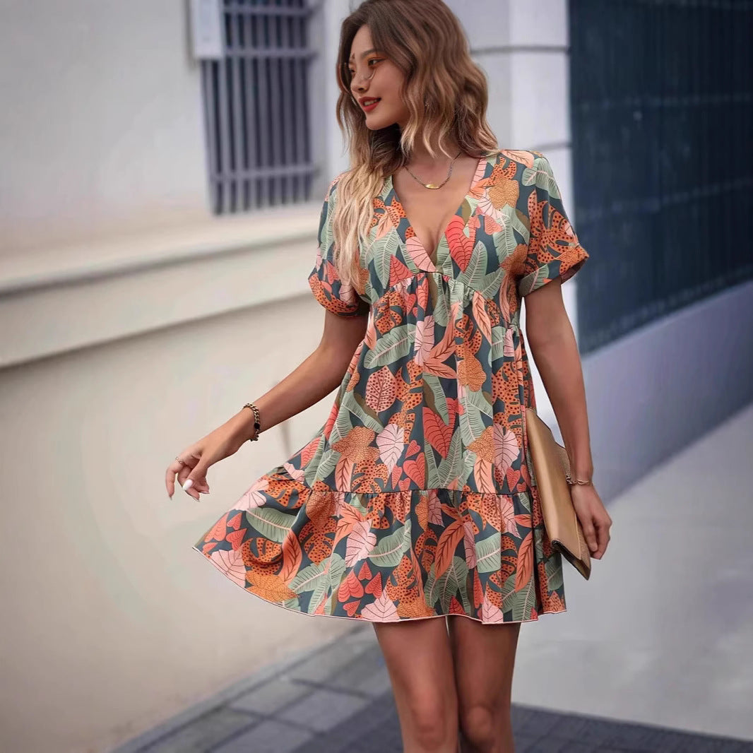 Damen lässiges Freizeitkleid im Boho-Stil mit voluminösem Rock und elastischem Tailleneinsatz R&B