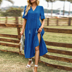 Damen Midikleid mit fransigen Akzenten und Button-Down-Verschluss R&B