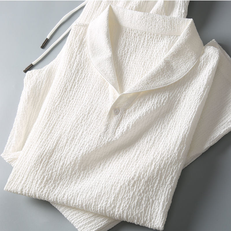 Damen lässiges Kurzarm-Set mit strukturiertem GewR&Be und elastischem Bund R&B