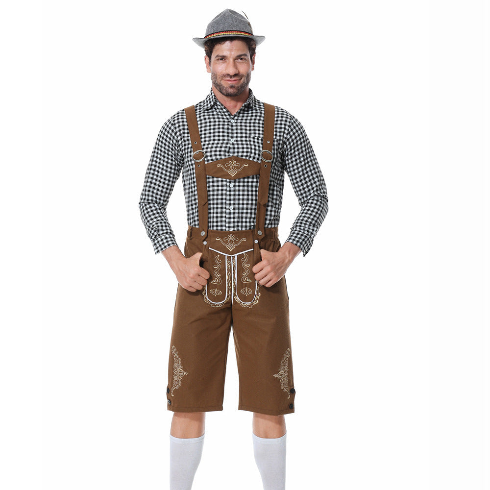 Herren Trachtenkurzanzug mit kunstvollen Stickereien und verstellbaren Hosenträgern R&B