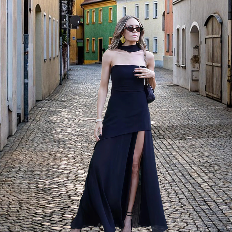 Damen Elegantes Maxikleid mit asymmetrischem Schnitt und schickem Schlitz R&B