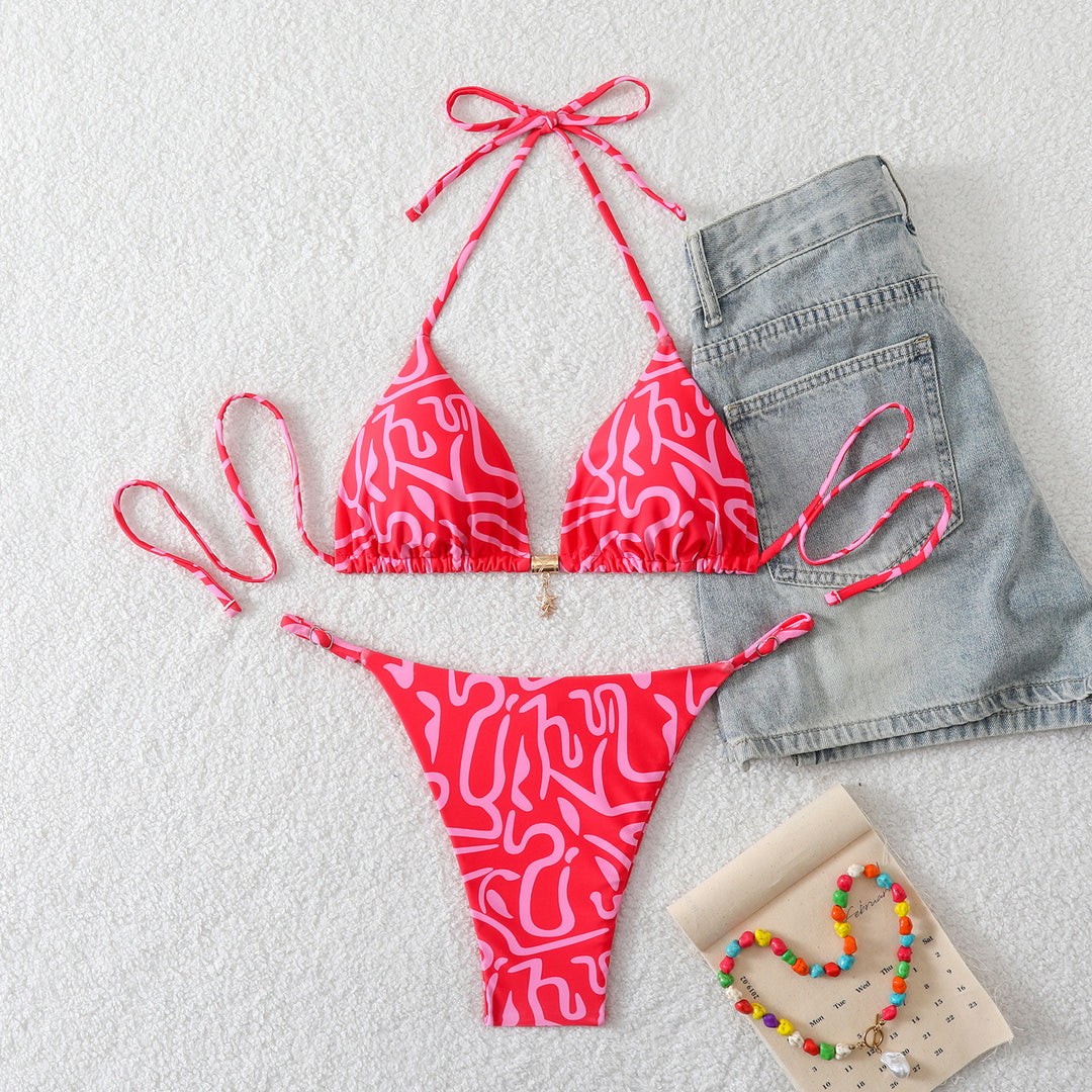 Damen Triangel-Bikini-Set mit verstellbaren Trägern und floralen Mustern R&B