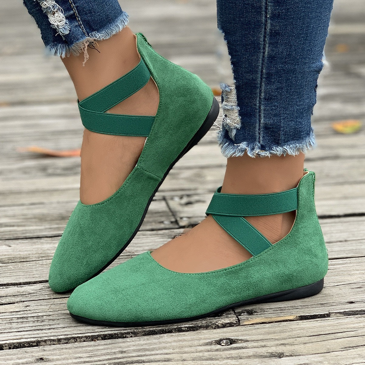 Damen Ballerinas mit elastischen Kreuzgurten R&B