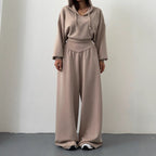 Damen nan luxuriöses Freizeitset Kapuzenpullover mit V-Ausschnittdetail und Culotte mit hoher Taille R&B