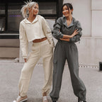 Damen nan Cropped Kapuzenpullover mit Highwaist Cargo-Joggingshose Set R&B