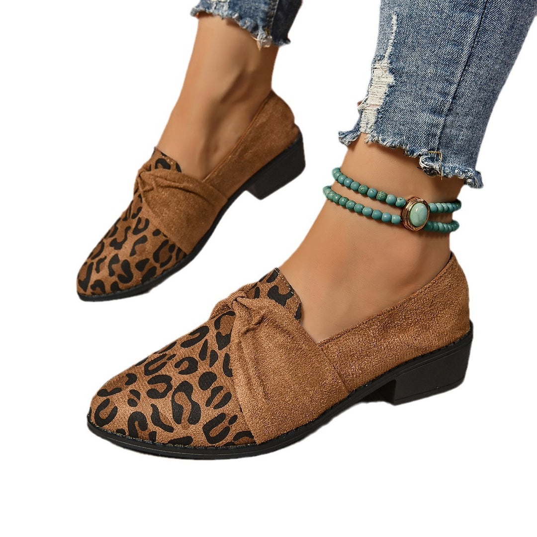 Damen Mokassin-Pantoletten mit modischem Leoparden-Print und dekorativem Schleifen-Detail R&B