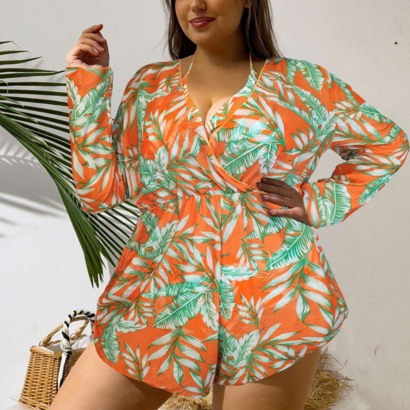 Damen Strandüberwurf mit floralem Print und tiefem V-Ausschnitt R&B