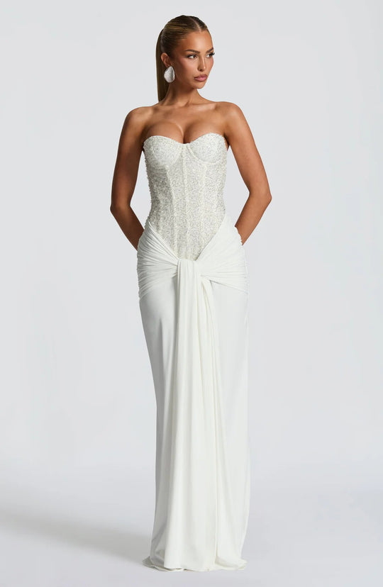 Damen Strapless Glamour- Abendkleid mit drapierter Taille R&B