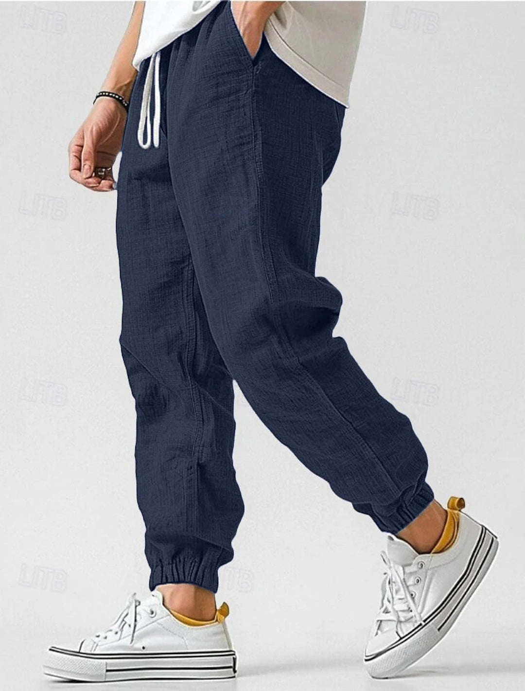 Herren Bequeme Leinenhose mit elastischem Bund und seitlichen Taschen R&B