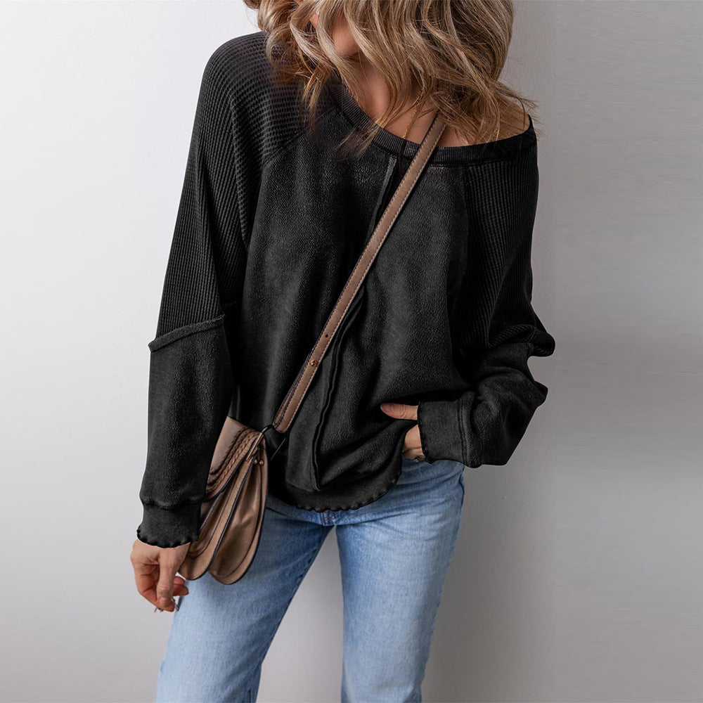 Damen lässiger Pullover mit weitem Ausschnitt R&B