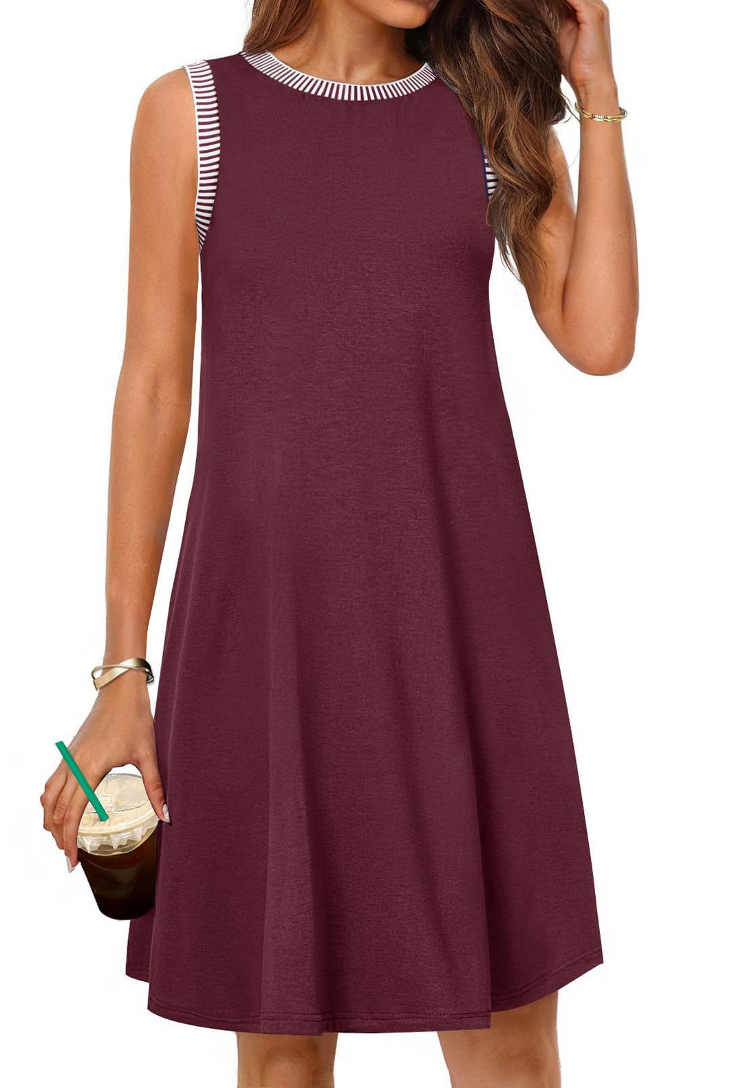 Damen Freizeitkleid mit modischen Streifenarmlöchern und lockerem Schnitt R&B