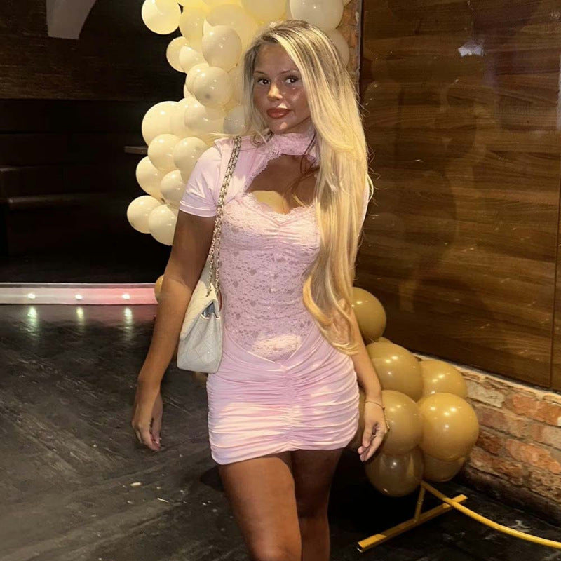 Damen Mini-Kleid mit sexy Rüschen und Spitzenakzenten R&B