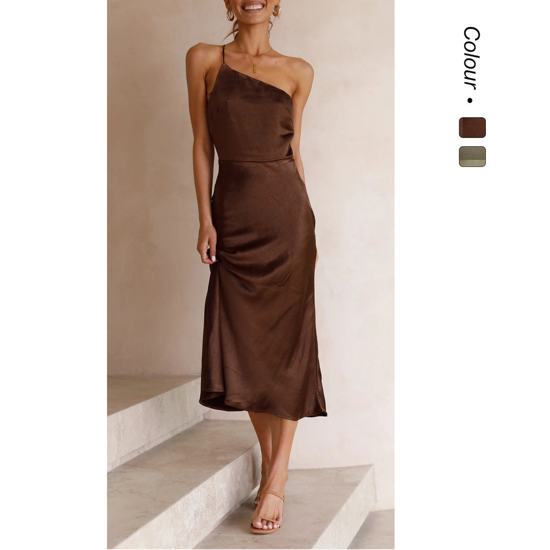 Damen Satin Wickelkleid mit schmalem Trägerdesign und verspieltem Saum R&B