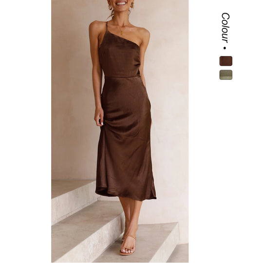 Damen Satin Wickelkleid mit schmalem Trägerdesign und verspieltem Saum R&B