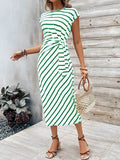 Damen Wickelkleid im modernen Streifenlook mit Taillenknoten R&B