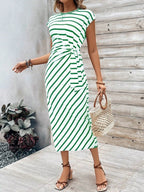Damen Wickelkleid im modernen Streifenlook mit Taillenknoten R&B