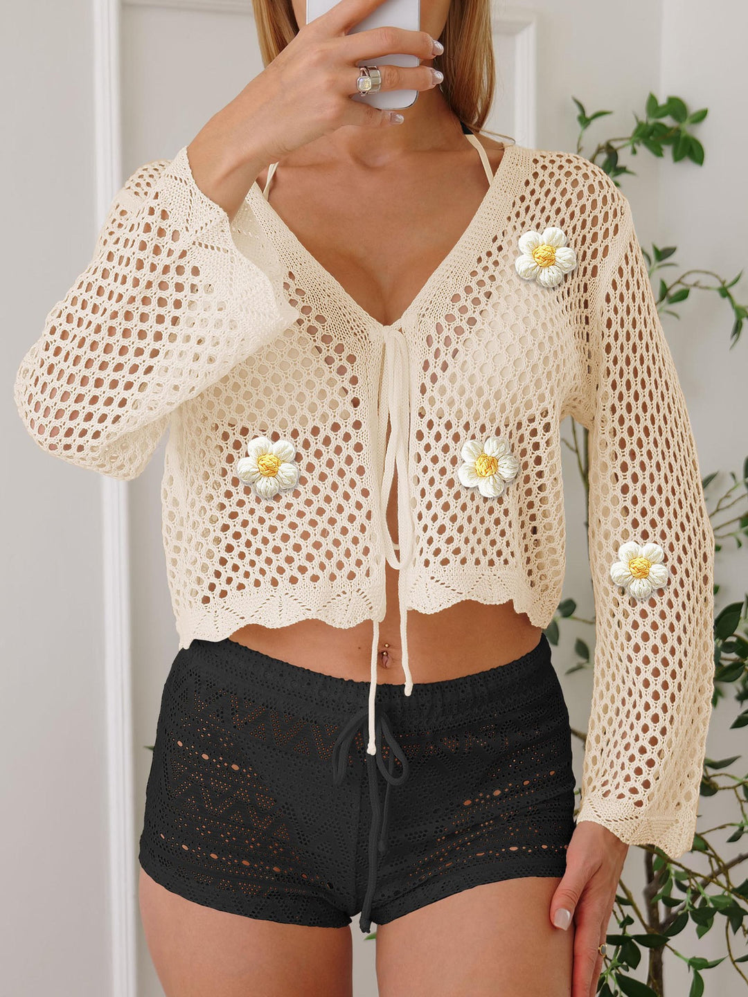 Damen leichte Häkeljacke mit floralem Detail R&B