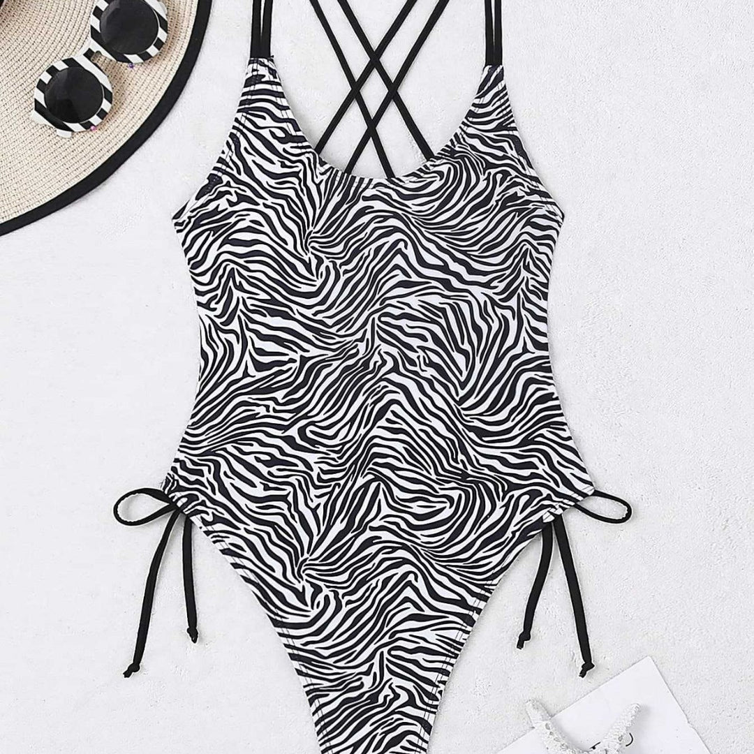 Damen Einteiler Badeanzug mit aufregendem Zebra-Design und hohem Beinausschnitt R&B