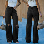 Damen Weit geschnittene Ripped Jeans mit hohem Bund und moderner Waschung R&B