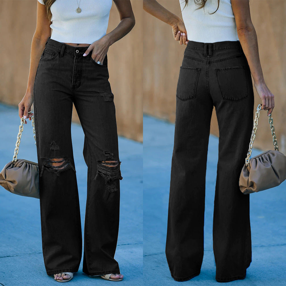 Damen Weit geschnittene Ripped Jeans mit hohem Bund und moderner Waschung R&B