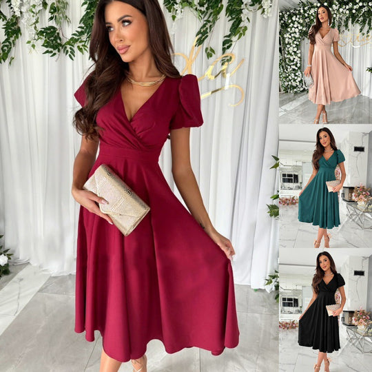 Damen Elegantes A-Linien Midi Kleid mit weichen Falten R&B