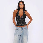 Damen Spitzen-Top mit tiefem V-Ausschnitt und raffinierten Details R&B