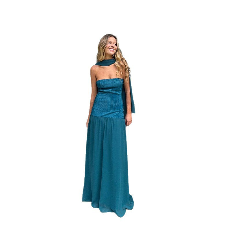 Damen Maxikleid mit ärmellosem Design und eleganter Drapierung R&B