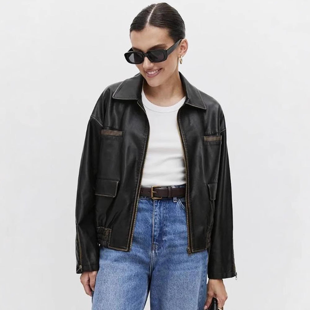Damen modische jacke mit praktischen Taschen und elastischem Saum R&B