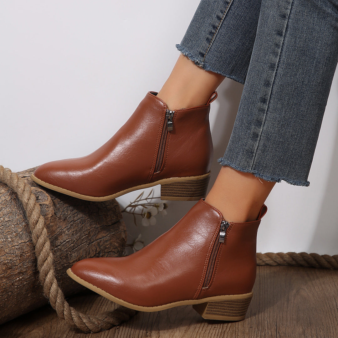 Damen nan schlanke Ankle-Boots mit seitlichem Reißverschluss, schmaler Spitzform und komfortablem Blockabsatz R&B