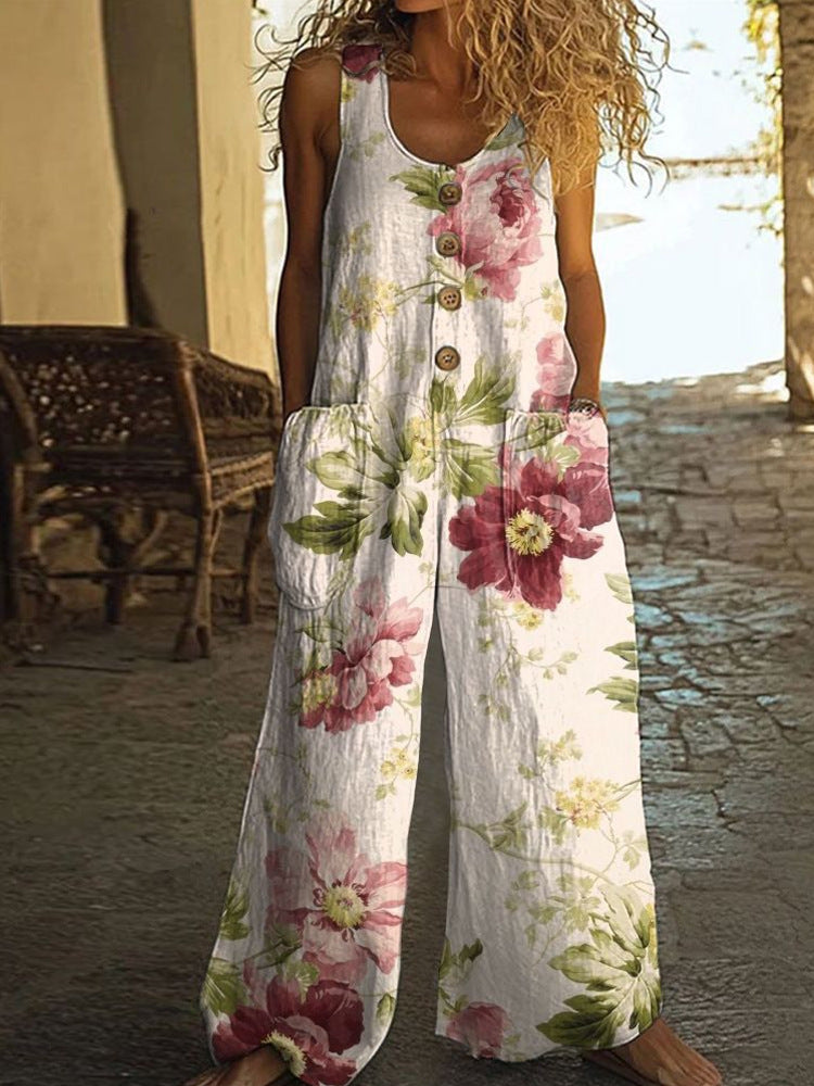 Damen Lässiger Patchwork-Jumpsuit mit Knopfdetails R&B
