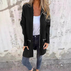 Damen Lange Strickjacke mit durchgehendem Reißverschluss und praktischen Taschen R&B