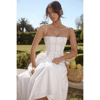 Damen Elegantes Maxikleid mit schmalem Schnitt und in der Taille gerafftem Design EB