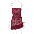 Damen Spitzenkleid mit schulterfreiem Design und eleganter Rüschendetail R&B