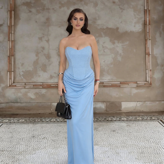 Damen elegantes Abendkleid mit herzförmigem Ausschnitt und gerafftem Design R&B