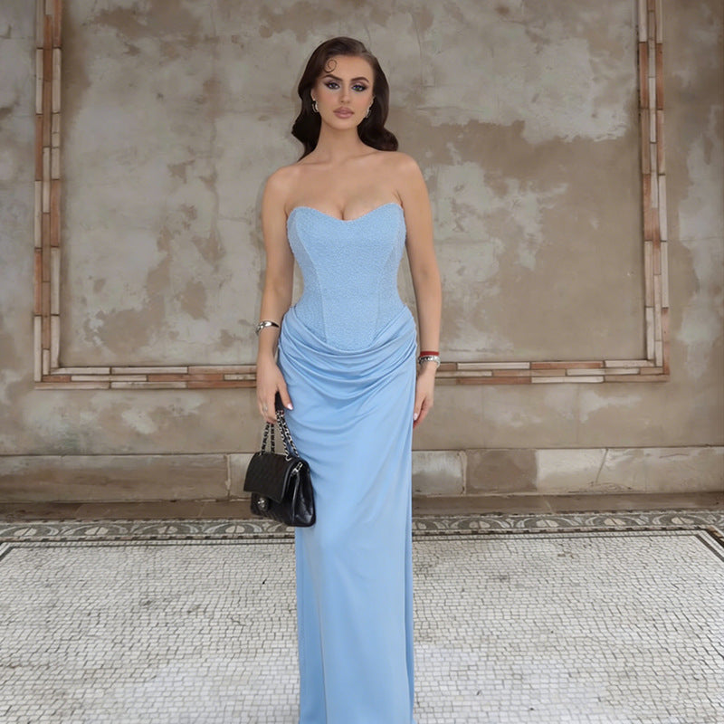 Damen Elegantes Maxikleid mit herzförmigem Ausschnitt und Rüschendetails R&B