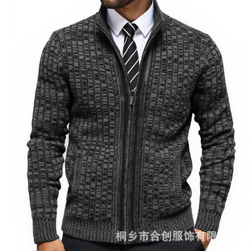 Herren strukturierte Strickjacke mit eleganter Zip-Front R&B