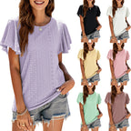 Damen T-Shirt mit eleganten Volantärmeln und durchbrochenem Design R&B