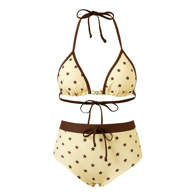 Damen Bikiniset mit hohem Bund und nostalgischem Streifenmuster R&B