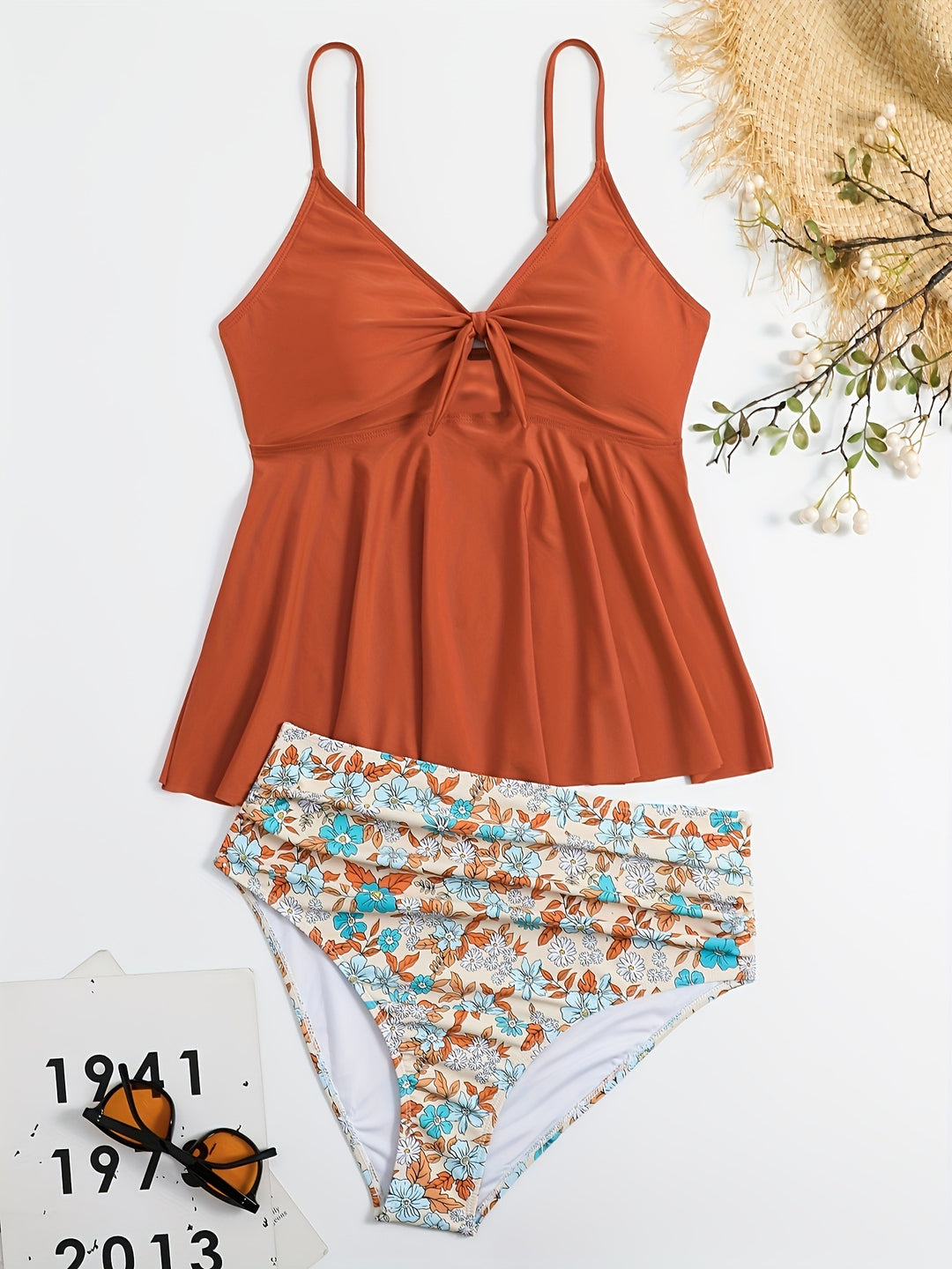 Damen Tankini-Set mit modischem Floral-Design und verstellbaren Trägern R&B