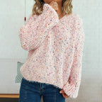 Damen komfortabler Strickpullover mit buntem Strukturmuster und weit geschnittenen Ärmeln R&B