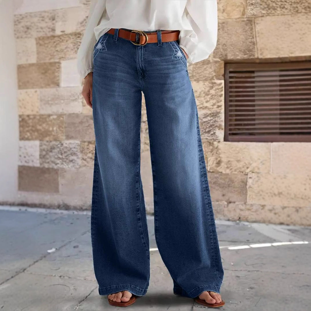 Damen Weite Jeans im Boho-Stil mit hohem Bund und komfortablem Schnitt R&B
